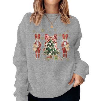 Christmas Tree Brushstroke Coquette Bow Red Nutcracker Women Sweatshirt - Thegiftio UK