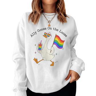 Ally Goose On-The-Loose Rainbow Flag Lgbtq Pride Month Women Sweatshirt - Thegiftio UK