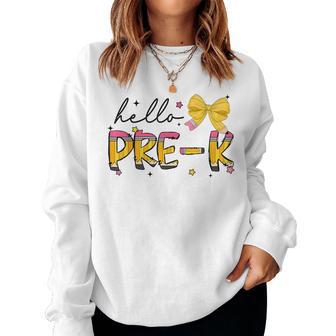 Back To School Pre K Pencil Coquette Bow Teacher Girl Women Sweatshirt - Thegiftio UK