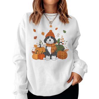 Bernedoodle Thanksgiving Leopard Pumpkins Fall Leaves Lover Women Sweatshirt - Thegiftio UK