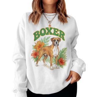 Boxer Groovy Floral Acuarela Boho Boxer Amante De Los Perros In Mangas Sudadera Mujer - Regaloses