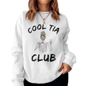 Cool Tia Club Cool Awesome Tia Esqueleto Desordenado Moño Café Cuello Sudadera Mujer - Regaloses