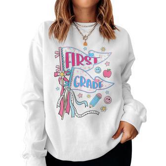 Cute Floral Pennant Flag First Grade Teacher Girl First Day Women Sweatshirt - Thegiftio UK