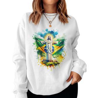 Drapeau Brésil Du Christ Rédempteur Rio De Janeiro Brésil Sweat-shirt pour femme - Cadeauxyz