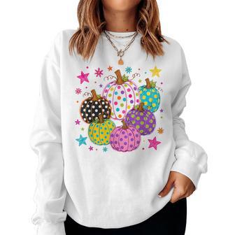 Fall Pumpkins Polka Dots Preppy Polka Dot Colorful Autumn Women Sweatshirt - Thegiftio UK