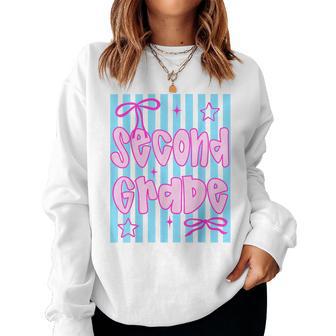 First Day Of 2Nd Grade Kids Girl Teacher Back School Striped Women Sweatshirt - Thegiftio UK