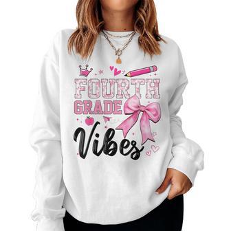 Fourth Grade Vibes Coquette Bow Toile Floral Back To School Women Sweatshirt | Seseable UK