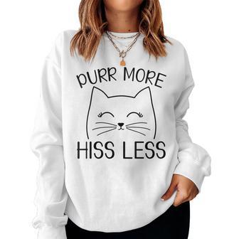 Purr More Hiss Less Cute Happy Black Cat Lover Women Sweatshirt | Seseable UK