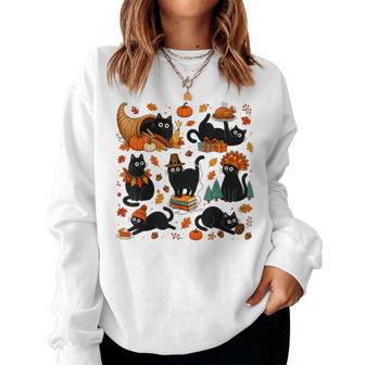 Thanksgiving Black Cat Autumn Cat Lover Fall Women Women Sweatshirt - Thegiftio UK