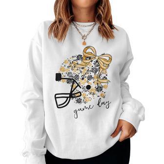 Game Day Football Season Football Mama Girl Black Gold Vibes Women Sweatshirt - Thegiftio UK