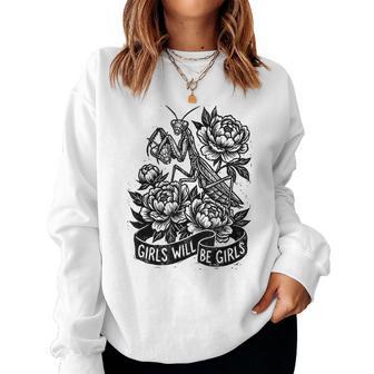 Girls Will Be Girls Praying Mantis Floral Grunge Women Sweatshirt - Thegiftio UK