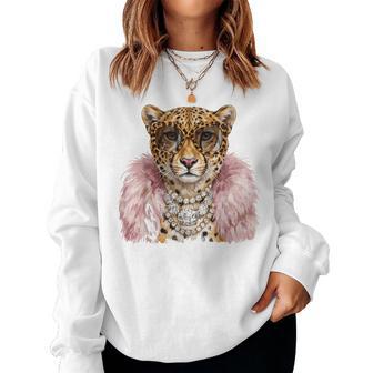 Glam Cheetah Leopard Sunglasses Pink Girly Women Women Sweatshirt - Thegiftio UK
