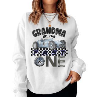 Grandma Of The Fast One Birthday 1St Race Car Family Women Sweatshirt - Thegiftio UK