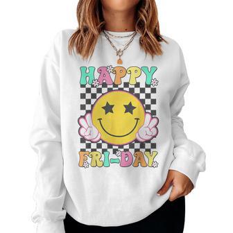 Groovy Happy Friyay Friday Weekend Fri Yay Teacher Women Sweatshirt | Seseable UK
