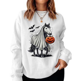 Halloween Horse With Pumpkin Ghost Costume Rider Riding Women Sweatshirt - Thegiftio UK