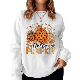 Hello Pumpkins Autumn Fall Thanksgiving Vibes Kids Women Sweatshirt - Thegiftio UK