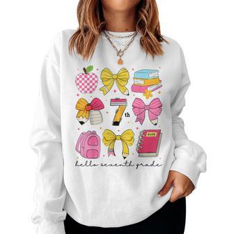 Hello Seventh 7Th Grade Back To School Coquette Bow Girls Women Sweatshirt - Thegiftio UK