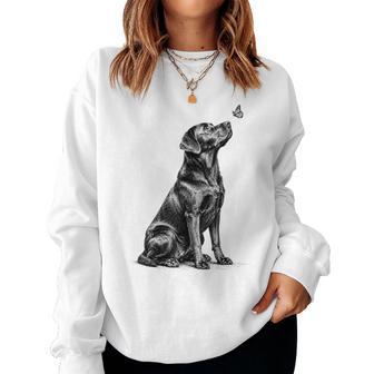 Labrador Retriever Dog With Butterfly Boys Black Lab Women Sweatshirt - Thegiftio UK