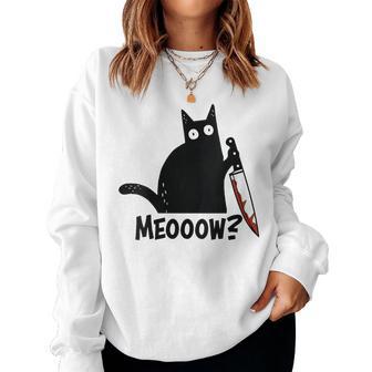 Meow Chat Avec Couteau Humour Noir Humour Noir Humour Sweat-shirt pour femme - Cadeauxyz