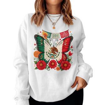 Mexican Flag Floral Butterfly Mexico Independence Day Fiesta Women Sweatshirt - Thegiftio UK