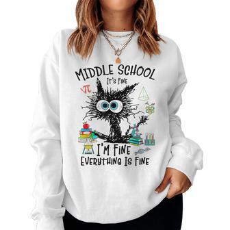 Middle School Teacher Student Back To School Cat Lover Women Sweatshirt - Thegiftio UK