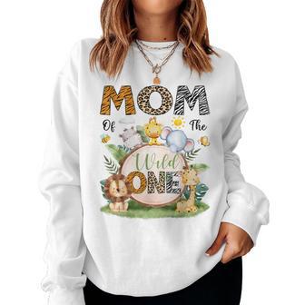 Mom Of The Wild One First Birthday Boy Jungle Safari Women Sweatshirt - Thegiftio UK