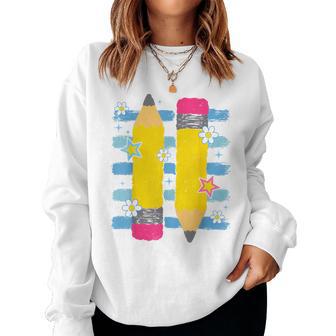 Pencil Stripes Back To School Fall Teacher Student Girls Women Sweatshirt - Thegiftio UK