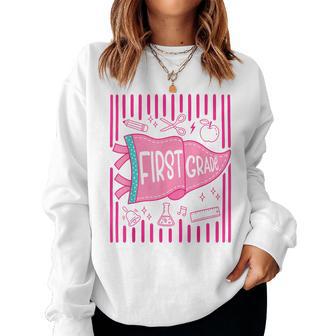 Pennants Striped 1St Grade Girls Back To School First Grade Women Sweatshirt - Thegiftio UK