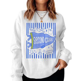 Pennants Striped 2Nd Grade Boys Back To School Second Grade Women Sweatshirt - Thegiftio UK