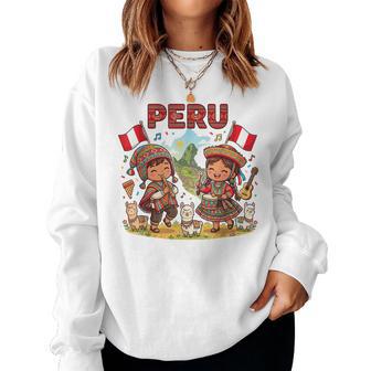 Peru Cultural Heritage Kids Llama Machu Picchu Flag Pride Women Sweatshirt - Thegiftio UK