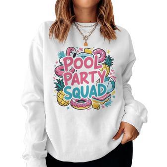 Pool Party Squad Birthday Summer Vacation Family On Back For Kids Women Sweatshirt - Thegiftio UK