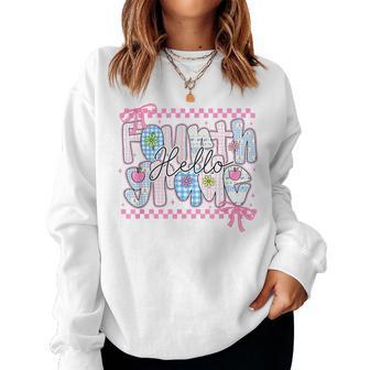 Preppy Hello Fourth Grade Back To School Coquette Students Women Sweatshirt - Thegiftio UK