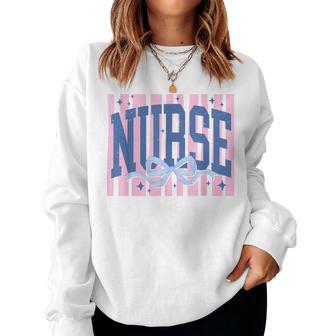 Preppy Nurse Stripes Coquette Bow Rn Lpn Er Nursing Student Women Sweatshirt - Thegiftio UK