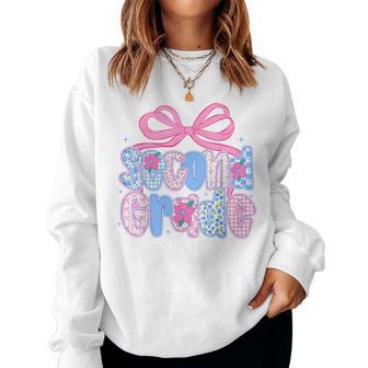 Preppy Second 2Nd Grade Floral Coquette Bow Back To School Women Sweatshirt - Thegiftio UK