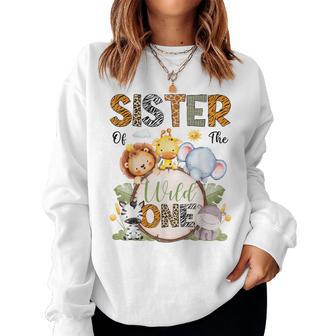Sister Of The Wild One 1St Birthday Boy Safari Animals Women Sweatshirt - Thegiftio UK