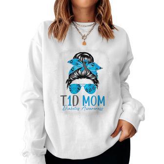 T1d Mom Diabetes Awareness Type 1 Diabetes Blue Ribbon Women Sweatshirt - Thegiftio UK
