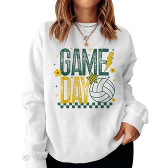 Volleyball Game Day Retro Girls Volleyball Mom Green & Gold Women Sweatshirt - Thegiftio UK