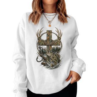Youth Camo Faith Hunting Fishing Christian Jesus God Women Sweatshirt - Thegiftio UK