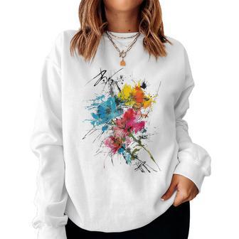 花 カラフル アート 描画 抽象 グラフィック 花 レディーススウェットシャツ - Kawaiitshirt