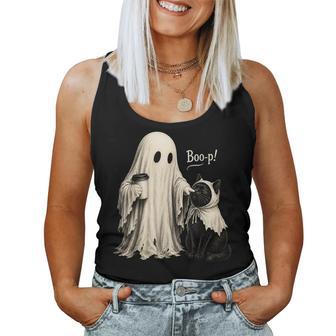 Adorable Vintage Ghost Boo-P To A Cat Black Halloween Girls Women Tank Top | Seseable UK