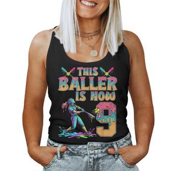 This Baller Is Now 9 Years Old Birthday Girl Softball 9Th Women Tank Top - Monsterry UK