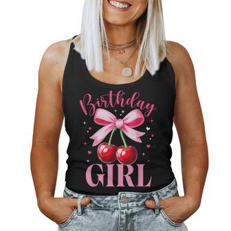 Birthday Girl Pink Coquette Bow Cherry Birthday Girls Women Tank Top | Seseable UK