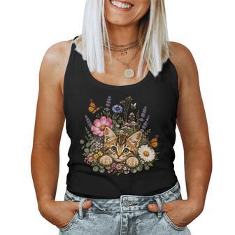 Cat Flower Floral Cute Cat Flower Women Tank Top | Seseable UK