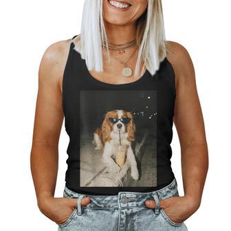 Cavalier King Charles Spaniel Drinking Iced Coffee Dog Lover Women Tank Top | Seseable UK