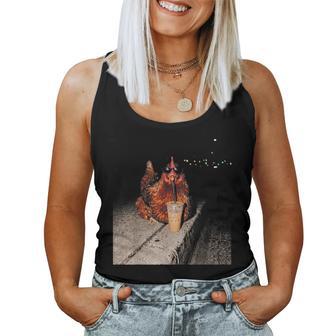 Chicken Drinking Iced Coffee Chicken Lover Farmer Women Tank Top | Seseable UK