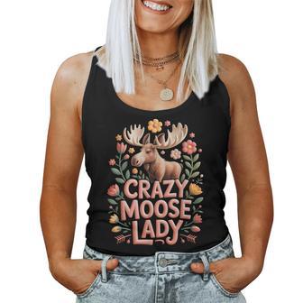 Crazy Moose Lady Floral Antlers Nature Lover Forest Animal Women Tank Top | Seseable UK