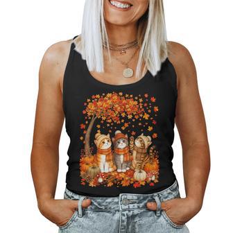 Cute Cat Leaf Fall Tree Hello Autumn Kitten Cats Lovers Kids Women Tank Top | Seseable UK