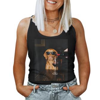 Vizsla Drinking Wine Sunglasses Meme Women Tank Top | Seseable UK