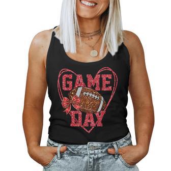 Game Day Touchdown Football Heart Mom Girls Go Cheer Red Women Tank Top | Seseable UK