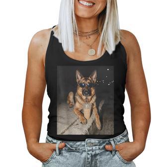German Shepherd Drinking Iced Coffee Animal Meme Women Tank Top | Seseable UK